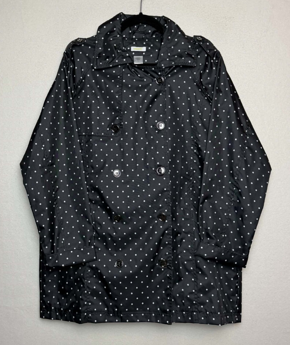 Capelli of New York Polka Dot Rain Jacket Double Breasted Black White Size XL